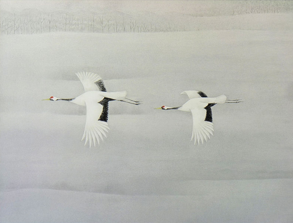 Flying, lithograph by Atsushi UEMURA
