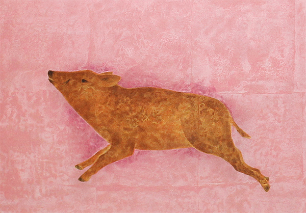 Boar, lithograph by Atsushi UEMURA