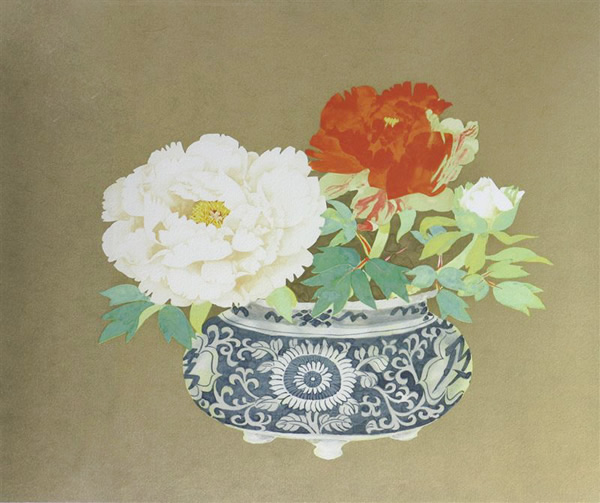 Peonies, lithograph by Fumiko HORI