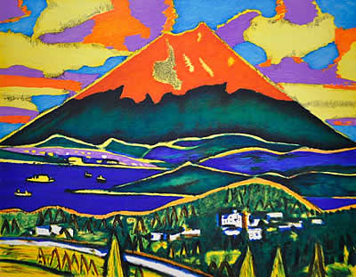 'Red Mt. Fuji' lithograph by Hirosuke TASAKI