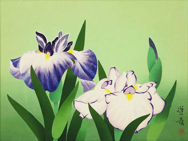 Japanese Iris, woodcut by Hoshun YAMAGUCHI