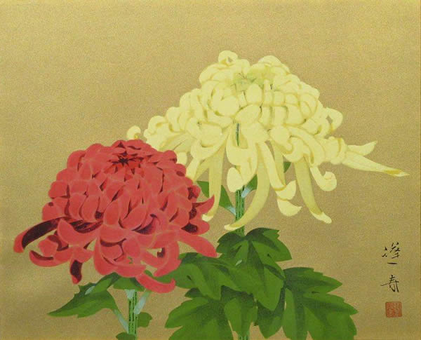 Chrysanthemum, woodcut by Hoshun YAMAGUCHI