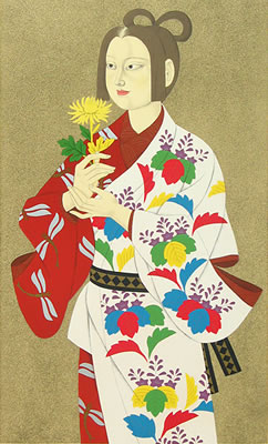 Woman with Chrysanthemum, lithograph by Kohei MORITA