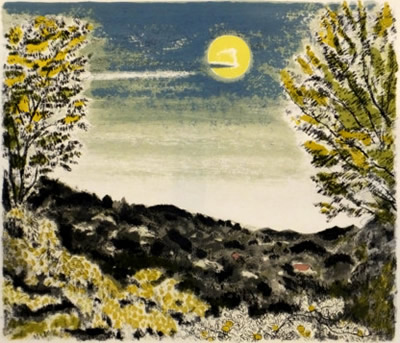 Spring Evening with a Full Moon, lithograph by Kyujin YAMAMOTO