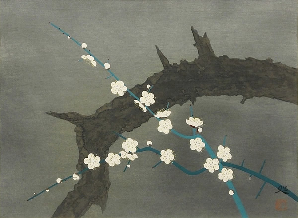 White Plum Blossom, woodcut by Matazo KAYAMA
