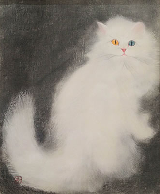 'Persian Cat (eyes mismatched in color)' collotype, hand-painting by Matazo KAYAMA