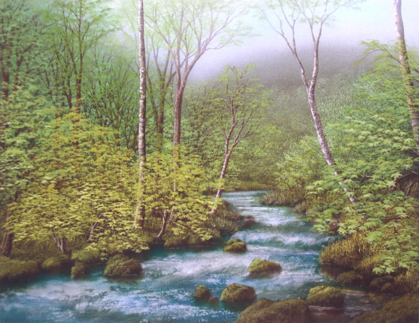 First Flush of Spring at the Mountain Torrent, digital print by Nori SHIMIZU