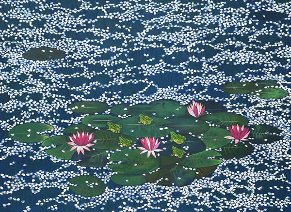 Cherry Petals on Monet's Pond, lithograph by Reiji HIRAMATSU