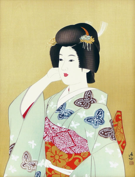 The First Shimada Hairstyle in the New Year, woodcut by Shinsui ITO