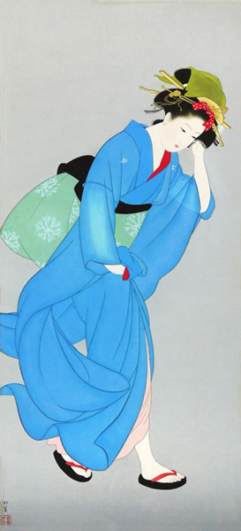 Japanese Bijin-ga or Beautiful Woman paintings and prints by Shoen UEMURA