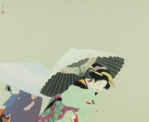 Large Flakes of Snow, woodcut by Shoen UEMURA