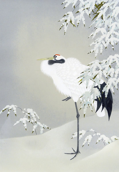 Red-crowned crane (right), silkscreen by Shoko UEMURA