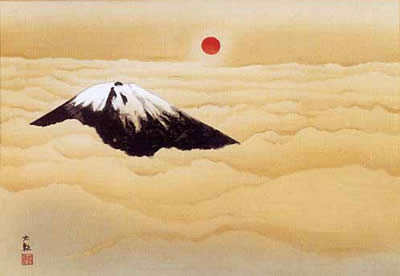 Sacred Fuji, woodcut by Taikan YOKOYAMA