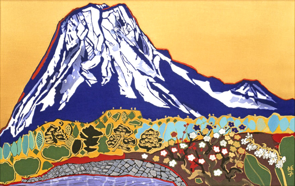 'Auspicious Mt. Fuji' woodcut by Tamako KATAOKA