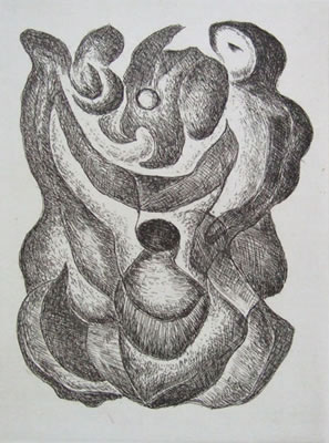 'Mother and Child' etching by Tatsuoki NAMBATA