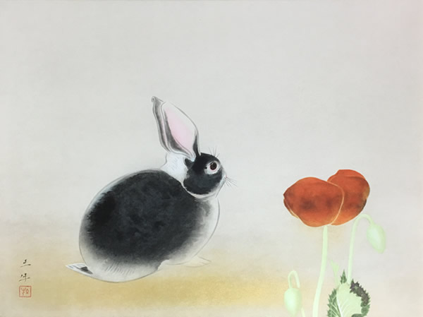 Rabbit, lithograph by Togyu OKUMURA