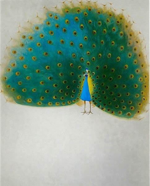 Peacock, lithograph by Yasushi SUGIYAMA