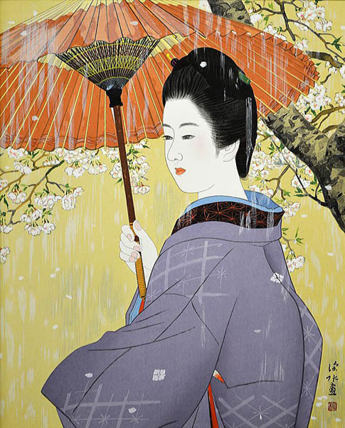 Spring Rain, woodcut by Shinsui ITO - Japanese Painting Gallery
